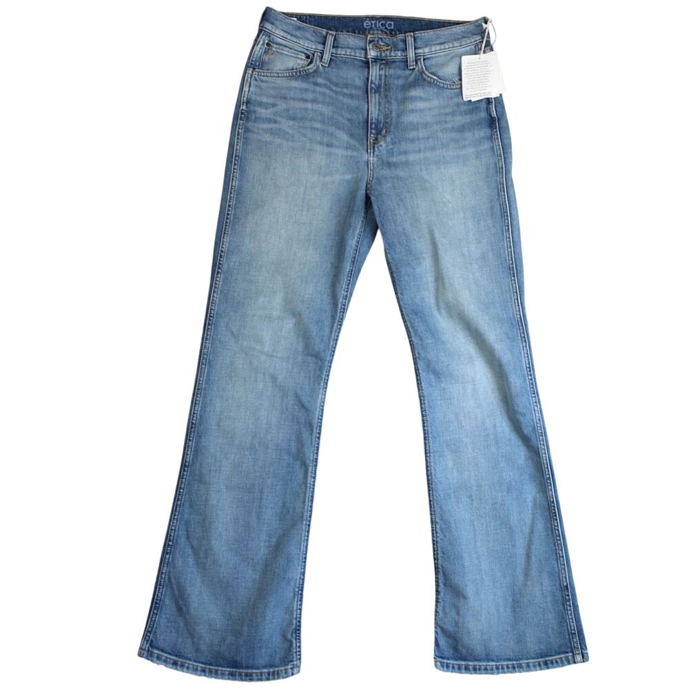 Etica Flare Jeans Womens Size 30 Organic Cotton Blue High Rise Denim Stretch